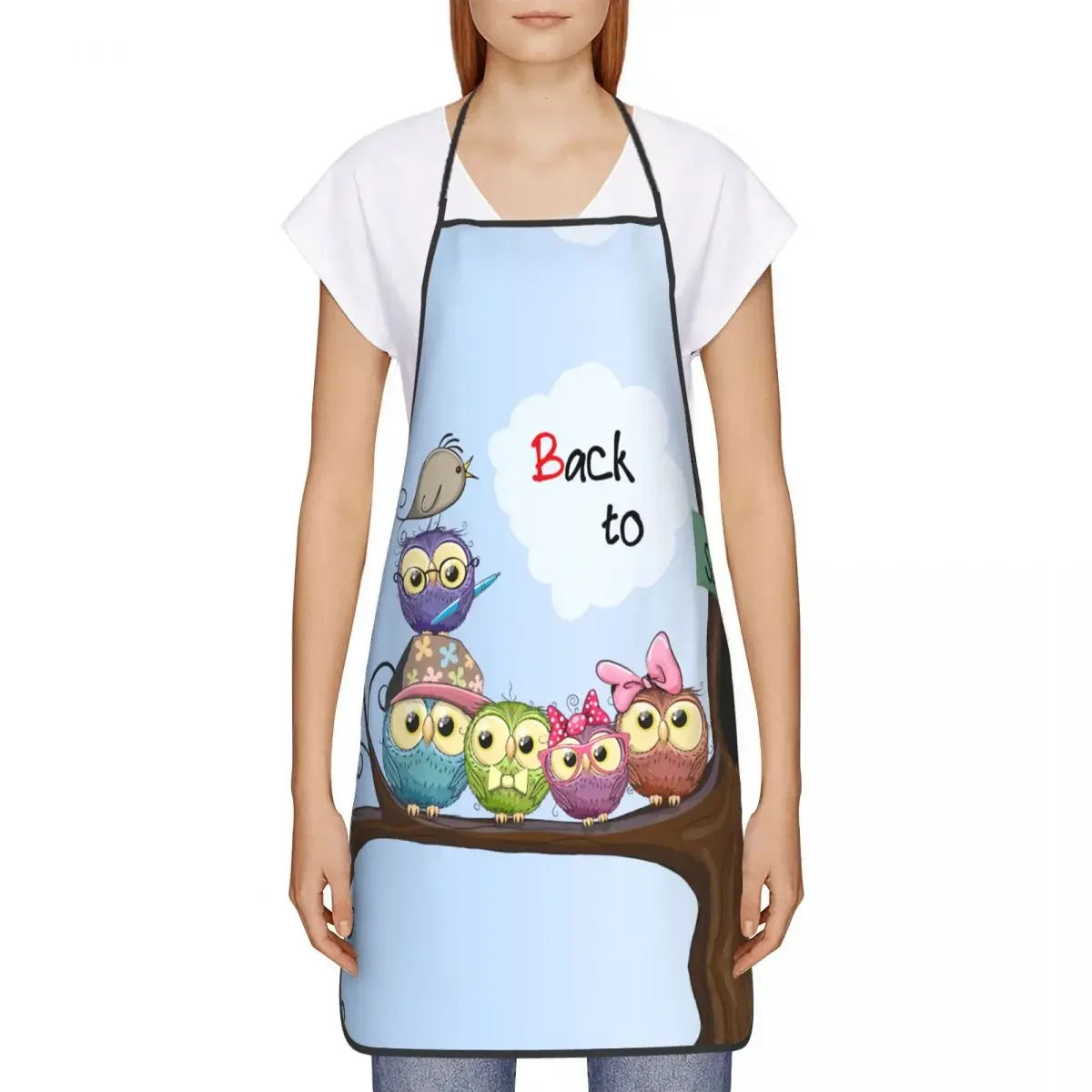 Unisex Cute Birds Cartoon Owl Kitchen Chef Cooking Baking Apron Women Men Animal Tablier Cuisine for Painting