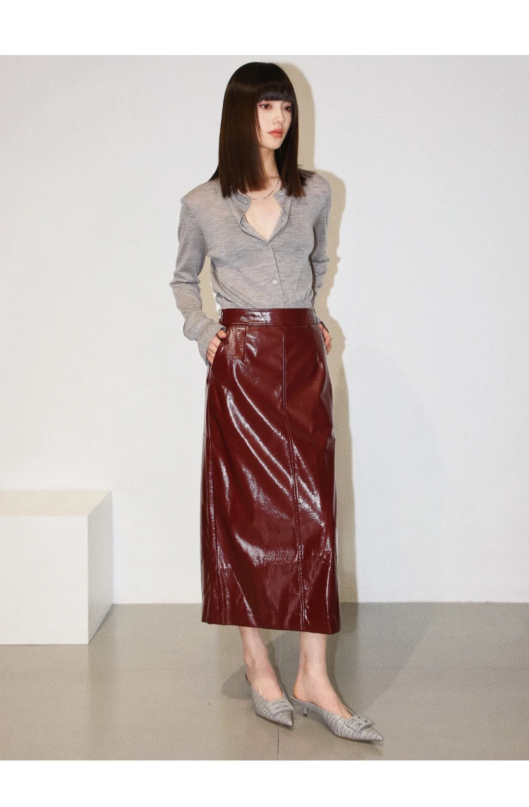 Lautaro Spring Autumn Shiny Reflective Patent Pu Leather Midi Pencil Skirt Women High Waist Long Luxury Designer Clothes 2023 20 Sb647c24a11454701b97630c54177d342m