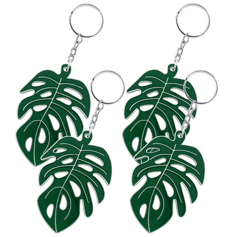 4 Pcs Car Keychain Monstera Leaf Keyring Charm Decorate Pendant Charms Green Cartoon Decoration Reliable Ornament Miss