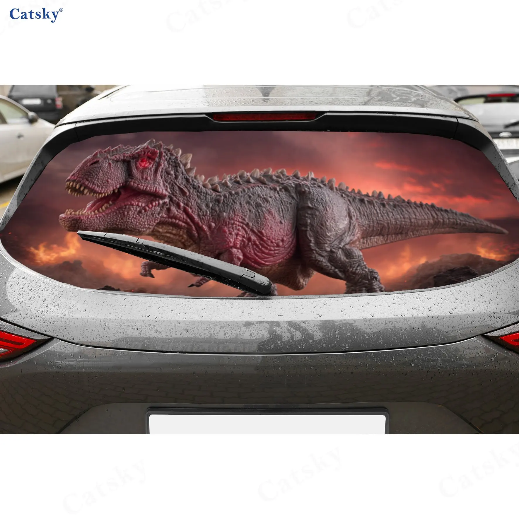 T-Rex Prehistoric Dominant PVC Perforated Car Vinyl Wraps, Durable Car Rear Windshield Sticker, Waterproof Car Rear Window Decal