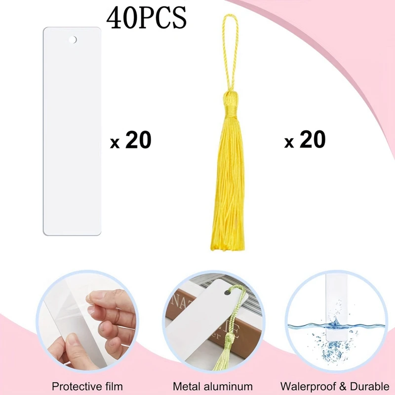 Marcapáginas de sublimación en blanco a granel con borlas, marcadores imprimibles de doble cara, espacios en blanco para transferencia de calor Diy