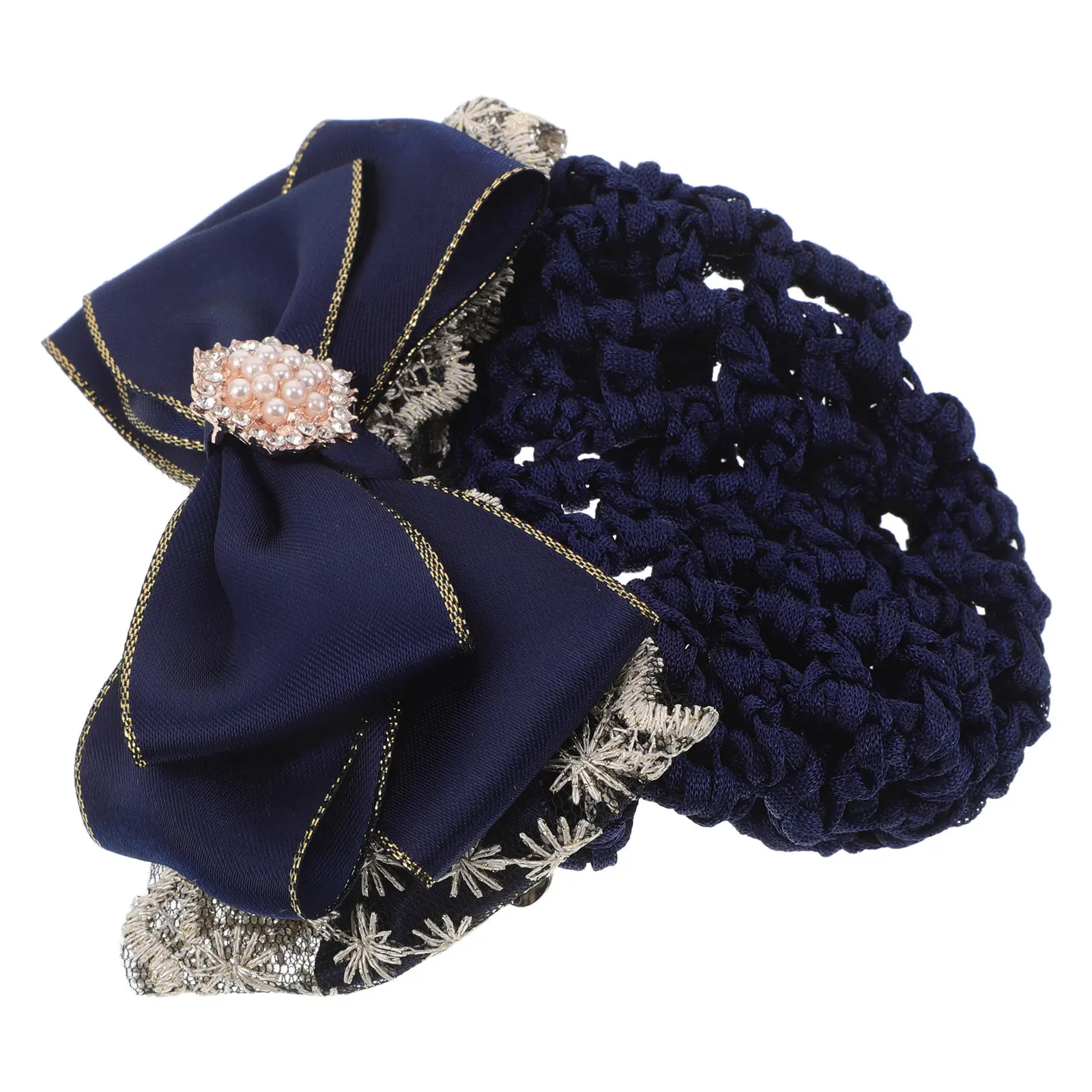 Blue Bowknot Hair Bun Holder Cover – Elegant Elastic Mesh Hairnet for Nurses, Flight Attendants & Ballet