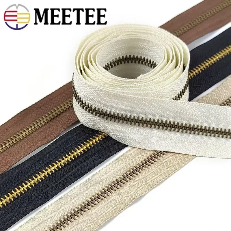 Meetee 2/4Y 3# 5# Metal Zipper Tape Gold Teeth Decorative Zip Repair Kit Bag Jacket Clothes Pocket Sewing Supplies Accessories