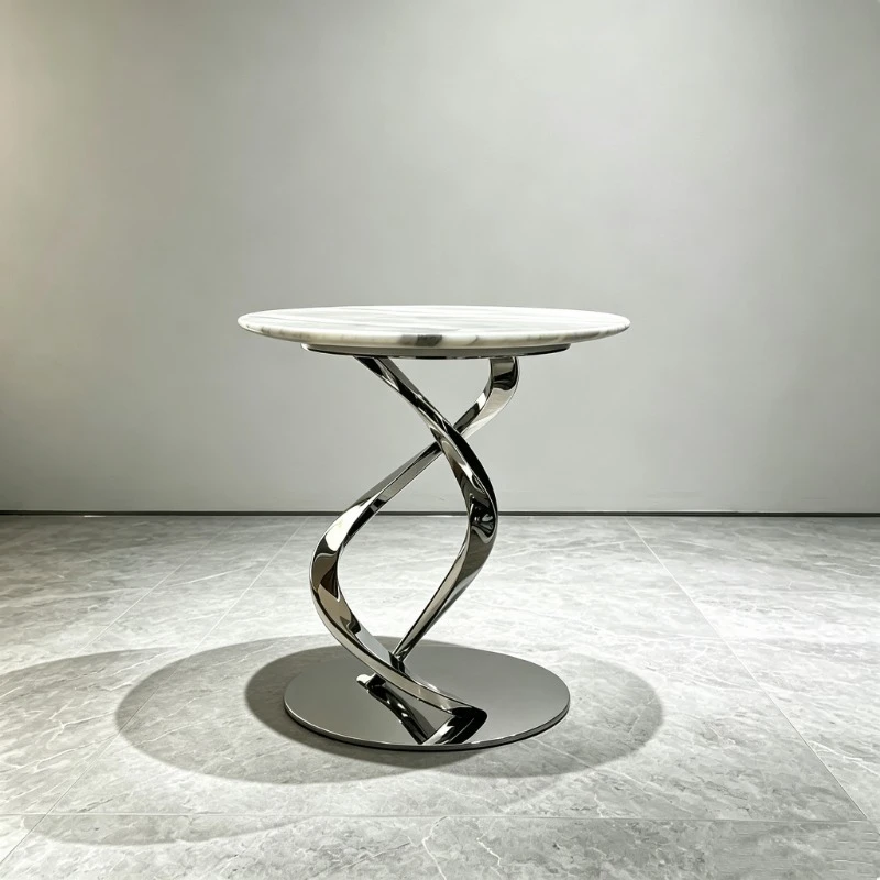 Simple style stainless steel bracket natural marble desktop round coffee table