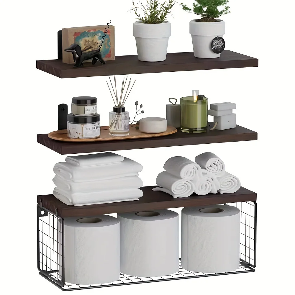 Wall Mounted Floating Shelves 3 Set Wood Bathroom Shelves Farmhouse Floating Shelf Bathroom Accessories for Bedroom