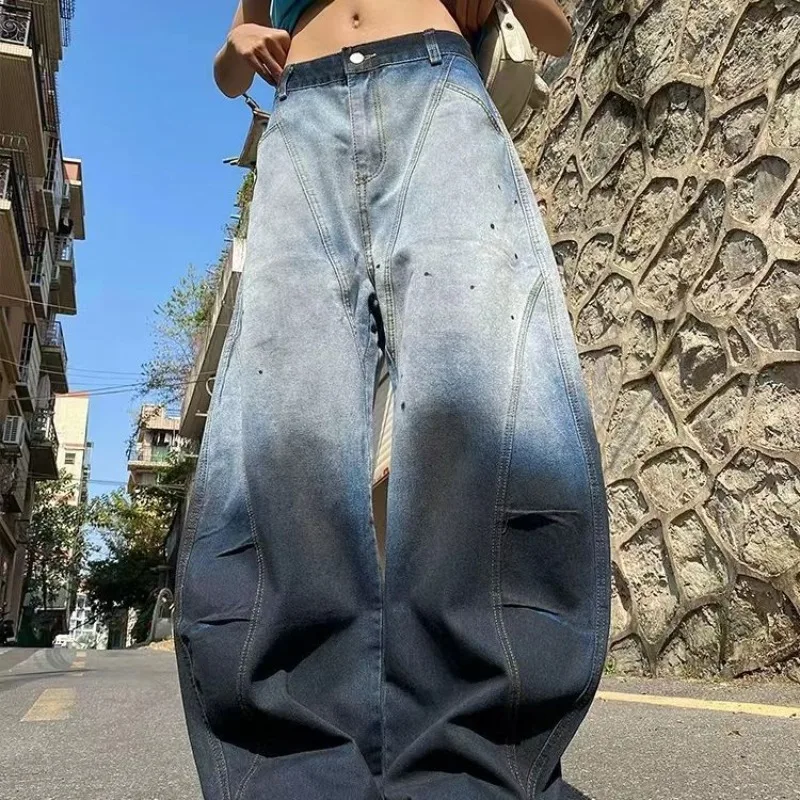 

Foufurieux American Retro Gradient High Street Personality Loose Curved Knife Hip-hop Jeans Men's Silhouette Wide Leg Pants
