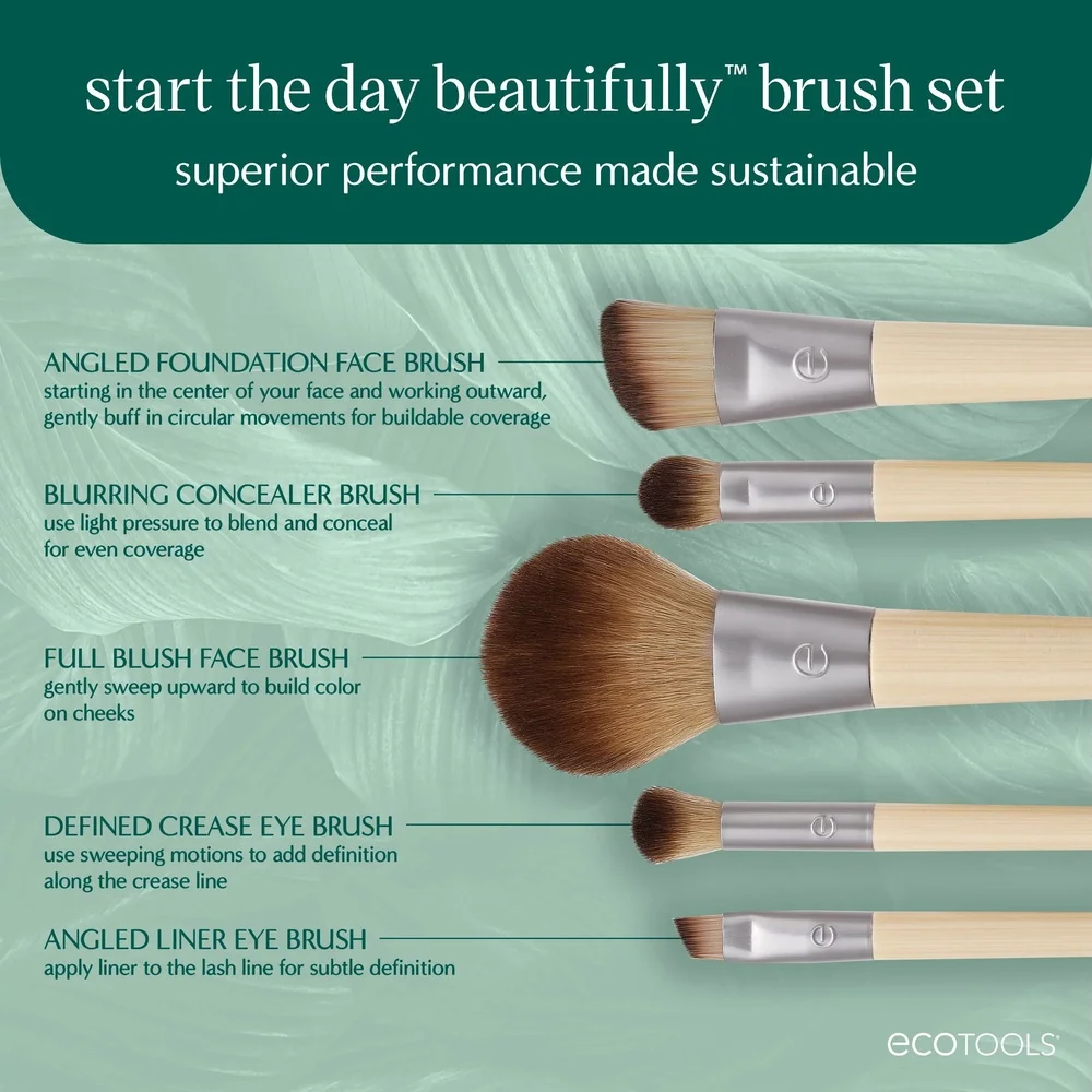 6-teiliges, umweltfreundliches Make-up-Pinsel-Set mit Ablagefach, Rouge, abgewinkelt, Foundation, Concealer, Lidschatten, Liner-Pinsel, tägliche Schönheit