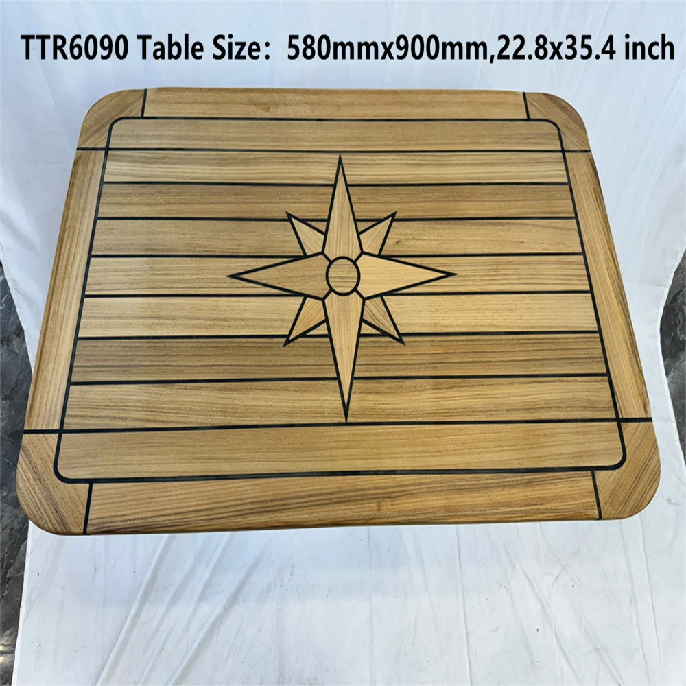 Rectangular Teak Table Top 370x600/510x750/510x860/585x690/580x900/510x1200/650x1500mm Star Inlay Round Corner Boat Marine image 4