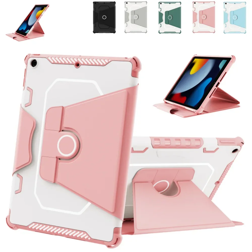 360 Degree Rotation Armor Leather Case for iPad 10.2 9th 8th 7th Gen High-Density Shockproof PC Material Tablet Cover 10.2 inch