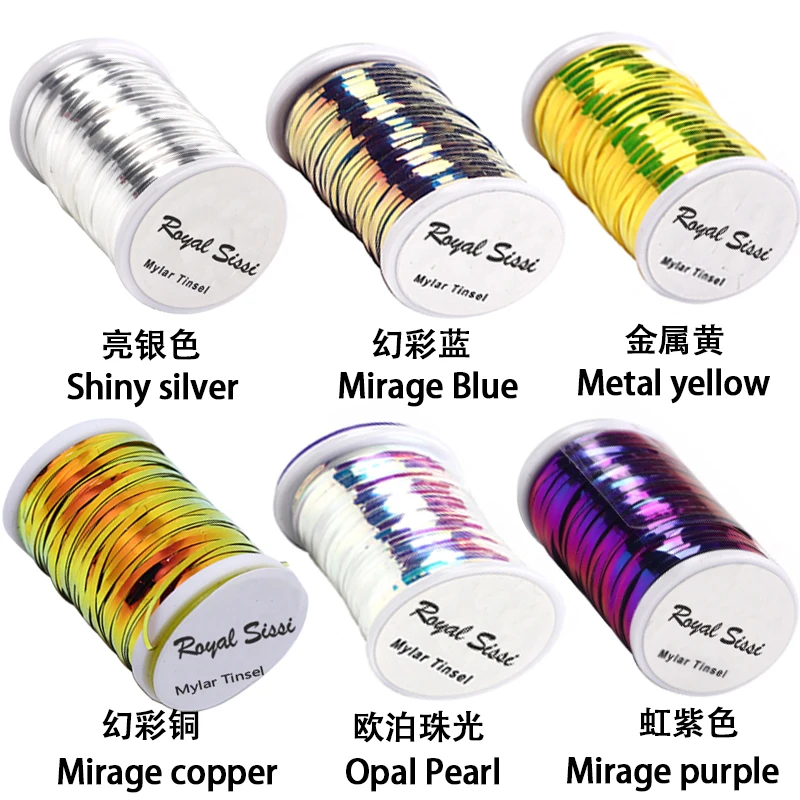RoyalSissi 1pc 1mm/2mm Mirage Flat Mylar Tinsel 2-tone Flashabou Tinsel for Nymph Flashbacks & Hook Shank Wrap Fly Tying Materia