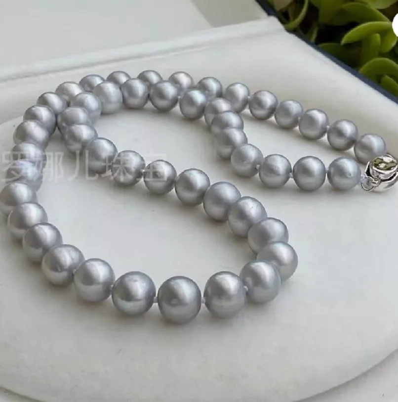 Stunning AAA 10-11MM South Sea Gray Pearl Necklace 18 Inch 925S+box