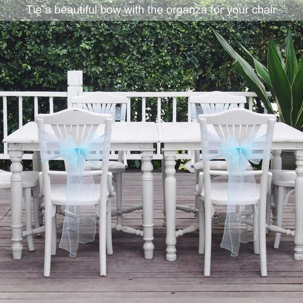 10/50/100Pcs Organza Chair Sashes Knot Bands Chair Bows For for Wedding Party Banquet Event Country Wedding Chair Decoration