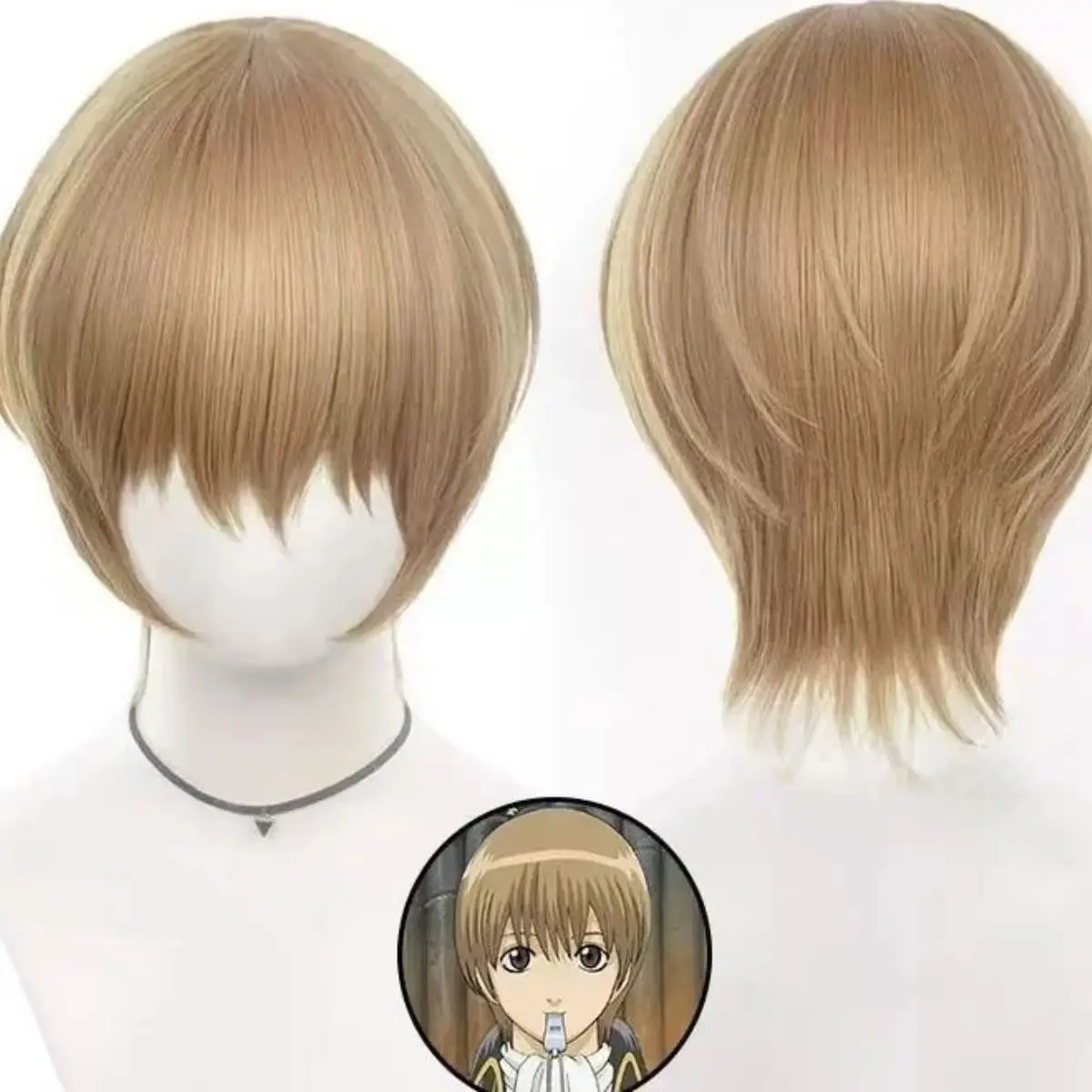 

Парик для косплея аниме Okita Sougo Светло-коричневые короткие волосы Высокое качество Sougo Gintama Okita Косплей парик с розовой сетчатой подкладкой