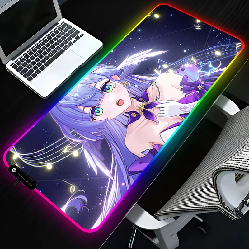 

RGB LED Mouse Pad Rubber HD Mousepad Computer Gaming Accessories Keyboard Pad Office H-honkai Star Rail Robin Non Slip Mouse Mat