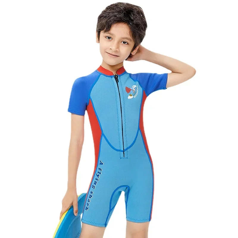 2.5MM Neoprene Wetsuits Kids Swimwears Diving Suits Short Sleeves Boys Girls Surfing Children Rash Guards Snorkel One Pieces