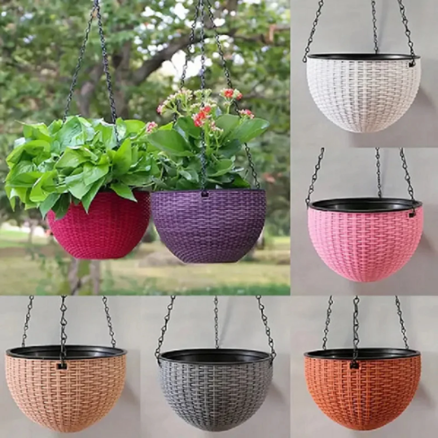 Decorate your garden or balcony with this versatile and stylish Hanging Flower Basket Outdoor Pot Holder. Made of durable resin,