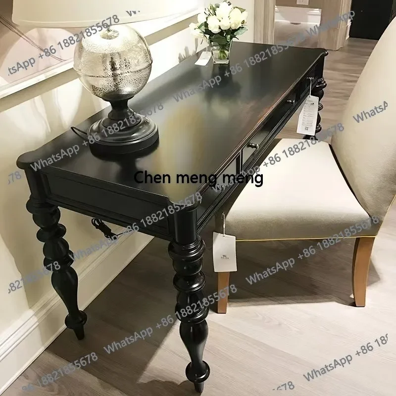 X مكتب من الخشب الصلب، مكتب من خشب البلوط الأسود القديم، دراسة منزلية، مكتب كمبيوتر #5