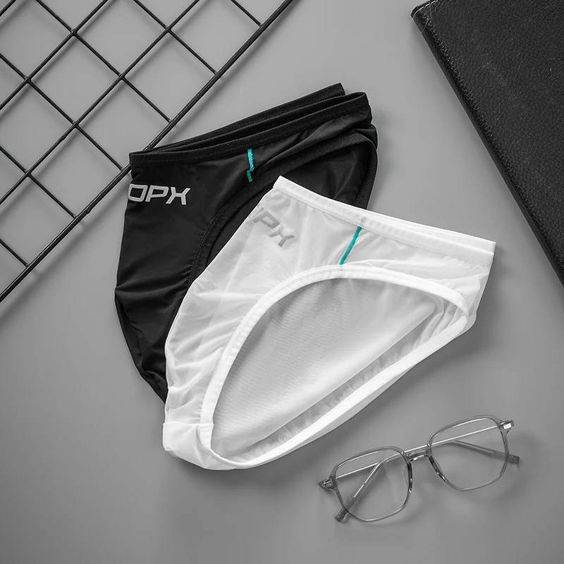 GTOPX Men's Thin Ice Silk Briefs Single Layer U Convex Pouch Low Waist Translucent Breathable Sports Panties Sexy Underwear