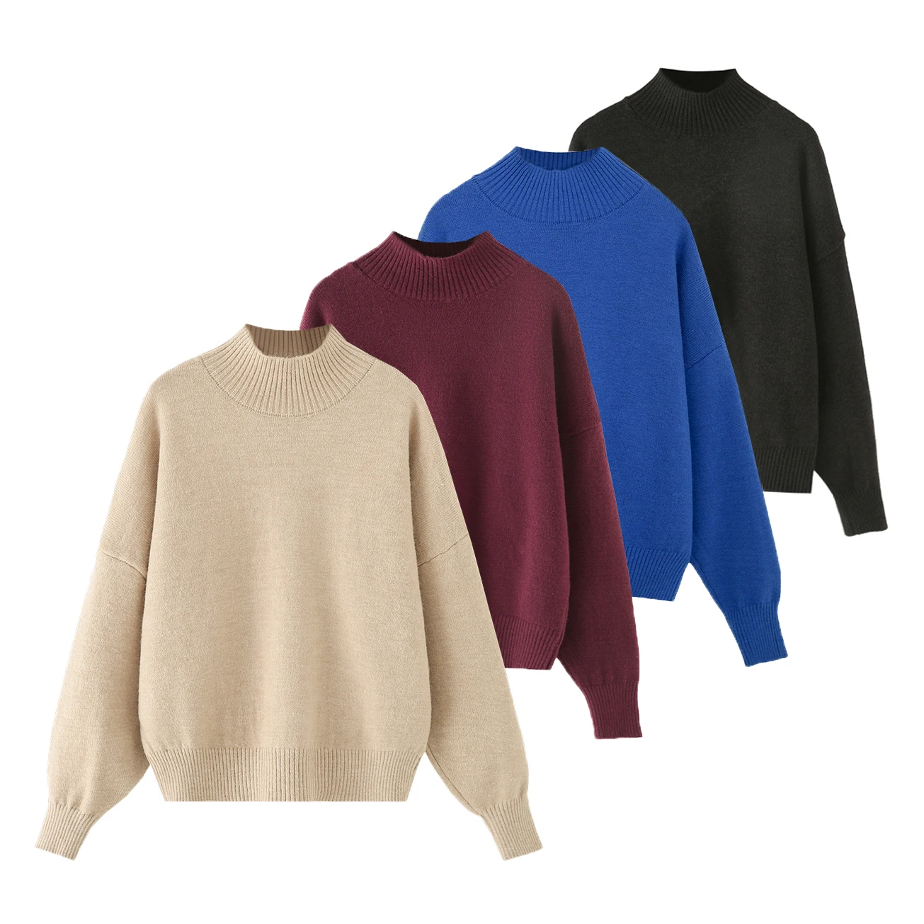 BSAY Maglione lavorato a maglia con colletto alla coreana morbido per donna Moda Autunno Inverno Nuovi maglioni lavorati a maglia femminili chic caldi a maniche lunghe Mujer