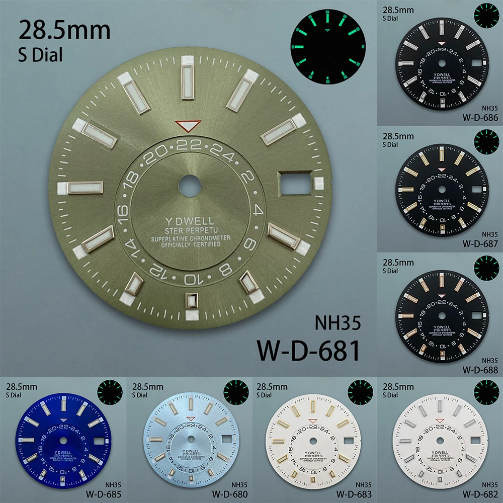 

28.5mm S Logo Dial Fit NH35/NH36/4R/7S Japan Movement Green Luminous New High Quality Sunray Dial Watch Modification Accessories