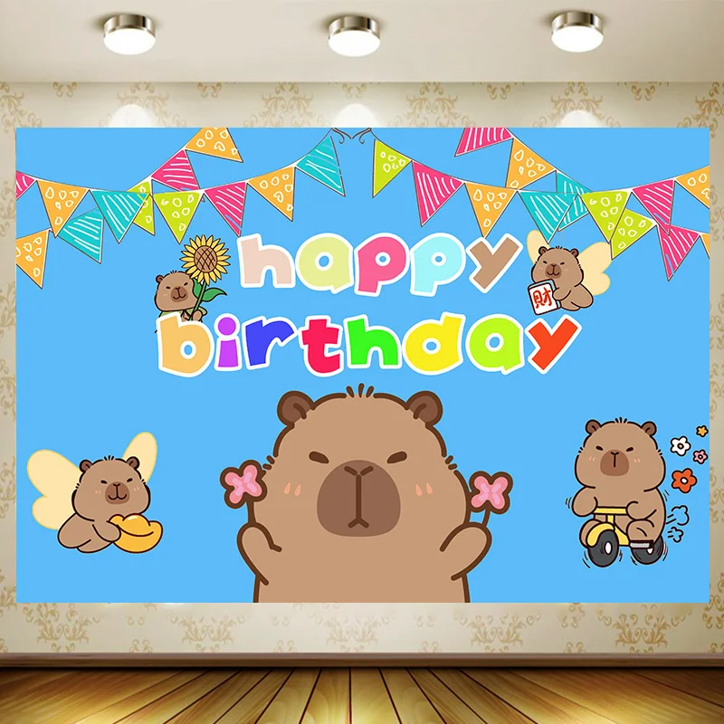 Cute Capibala Birthday Supplies Girl Party Banner Kid Cartoon Decoration Background Photography backdrop