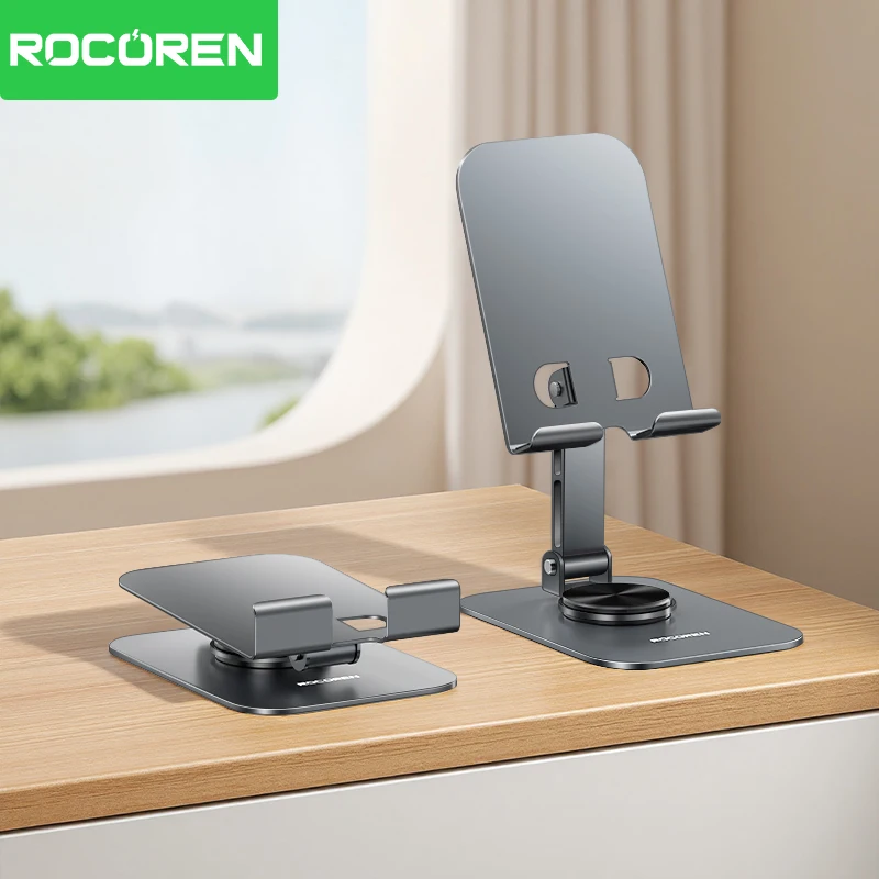 Rocoren Handyhalter 360° °   Drehbarer Schreibtisch-Handyständer, faltbarer Metallhalter, Unterstützung für iPhone, Samsung, Xiaomi, iPad-Halter
