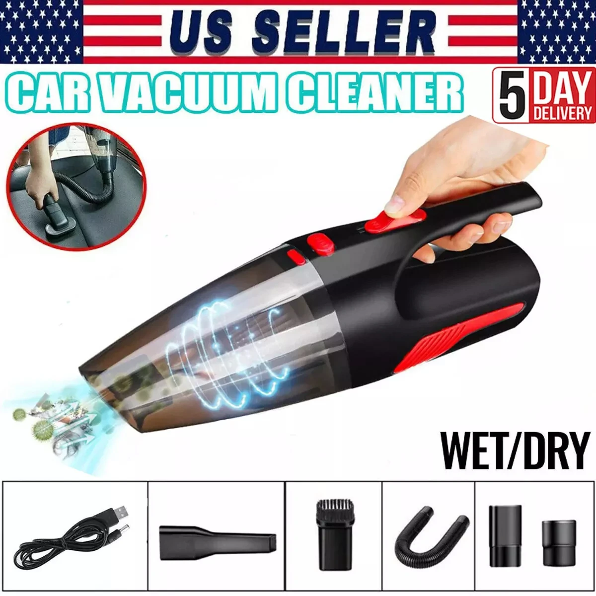 Powerful Handheld Car Vacuum 120W 12V 5000PA for Car Home Super Suction Wet/Dry Dual-Use Cordless/Car Plug Cleaner