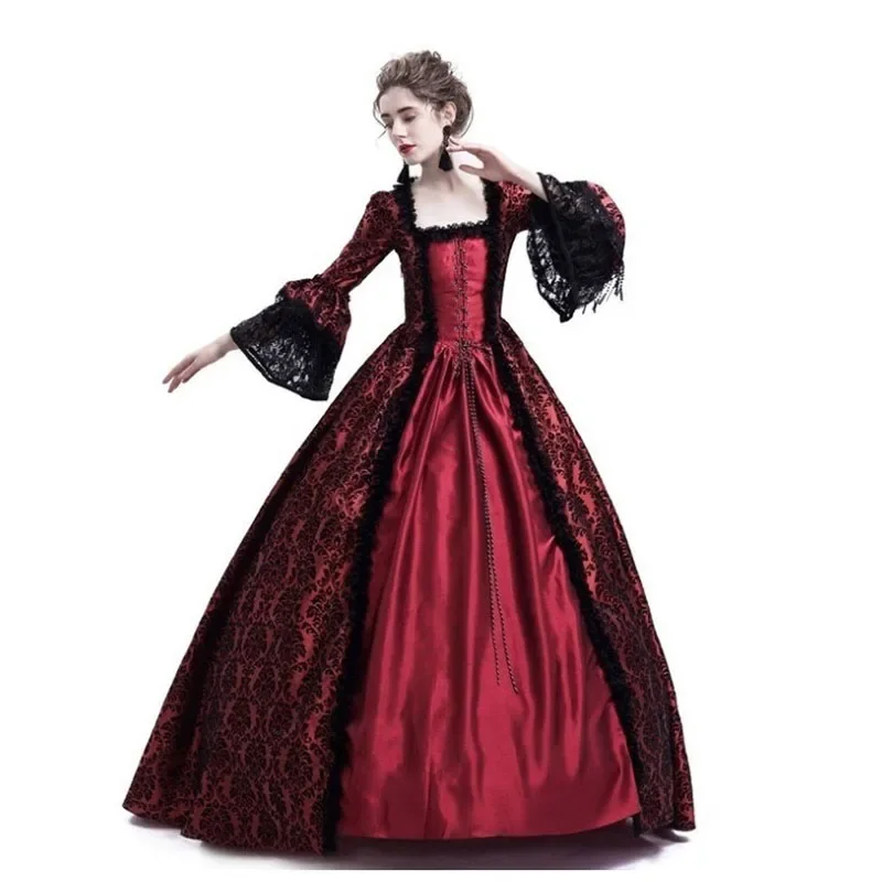 Vintage Middeleeuws Paleis Vrouwen Avond Feestjurk Fancy Renaissance Pleuche Retro Fluwelen Staart Cosplay Kostuum Disfraz Mujer