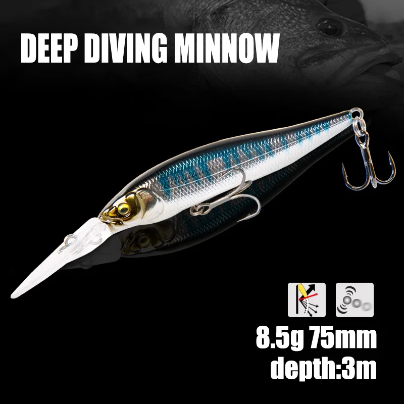 غرق أسماك الصيد إغراء 8.5 جرام 75 مللي متر Jerkbait تعليق كرانكبيت المتذبذب الاصطناعي الطعم الثابت باس بايك جثم الصيد المسار