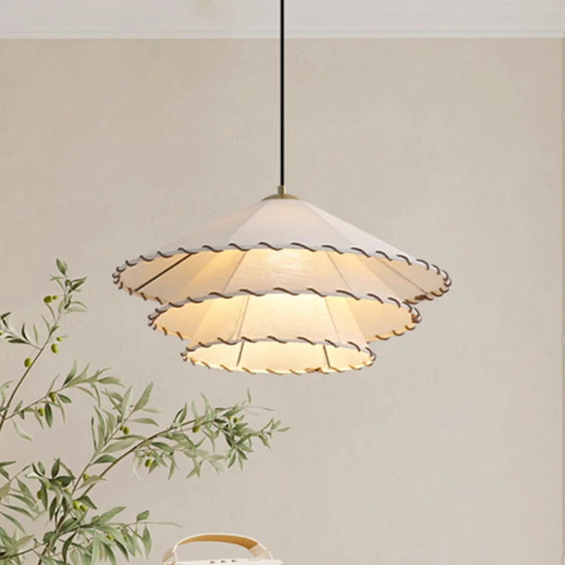 Modern Fabric LED Pendant Light Restaurant Bedroom Dining Room Home Deco Chandelier Creative Cotton Linen Hat Lustre lampara