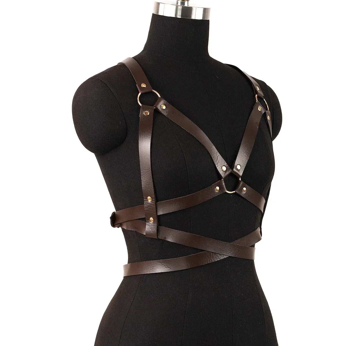 PU leather binding strap fashionable shoulder strap decorative strap brown classic style paired with gold rivets holiday gift