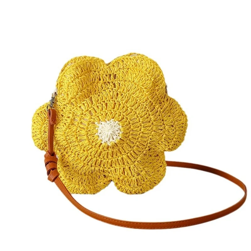 2025 جديد اليدوية المنسوجة العشب حقيبة من القماش سلسلة الغابات الصغيرة الطازجة لطيف البيض زهرة واحدة الكتف حقيبة كروسبودي حقيبة شاطئية عادية