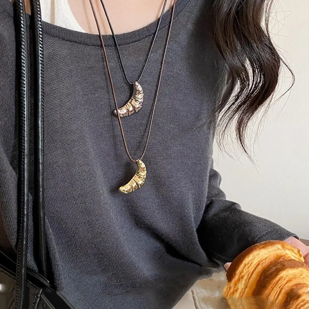 Korean Style Croissant Pendant Necklace Minority Design Bread Rope Chain Necklace Jewelry Accessories Charms Long Sweater Chain
