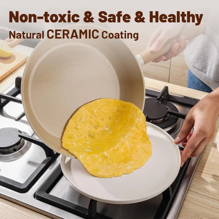 Набор керамической посуды с антипригарным покрытием для домашней кухни: нетоксичные здоровые кастрюли и сковороды с керамическим покрытием, не менее