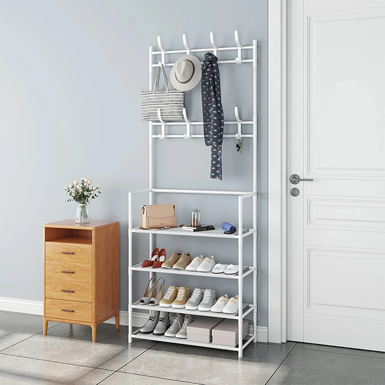 Floor Coat Rack Shoe Rack and Hat Rack Wardrobe Household Integrated Shoe and Hat Rack Hanger Home Furniture