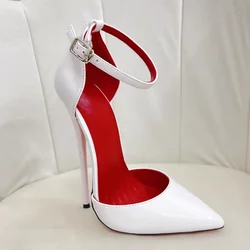 FHC 16cm High Heeled Sandals,Women Stage Show Summer Shoes,Mid Shallow Out,Pointed Toe,Ankle Buckle Straps,Customized Colors,