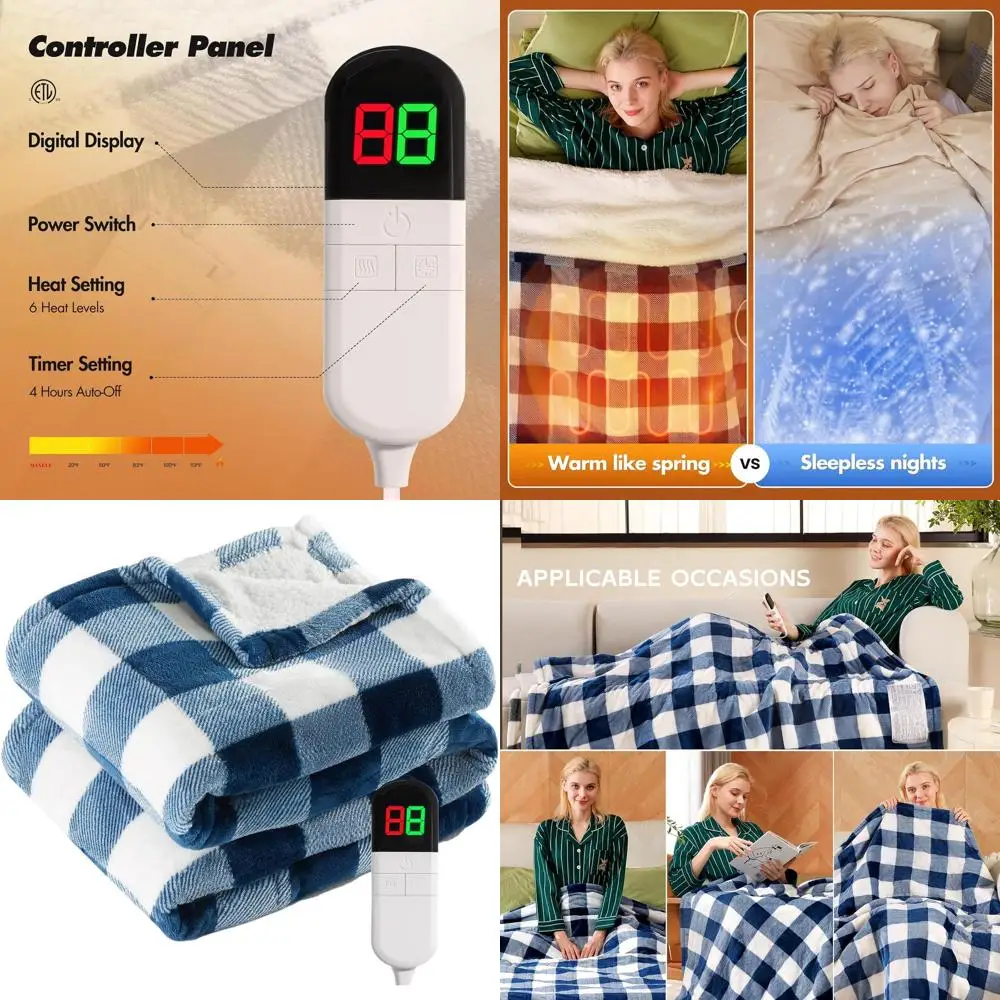 

62x84 Sherpa Buffalo Plaid Christmas Twin Electric Blanket with 8 Heat Levels, 8-Hour Auto-Off, Washable, Overheat Protection, E