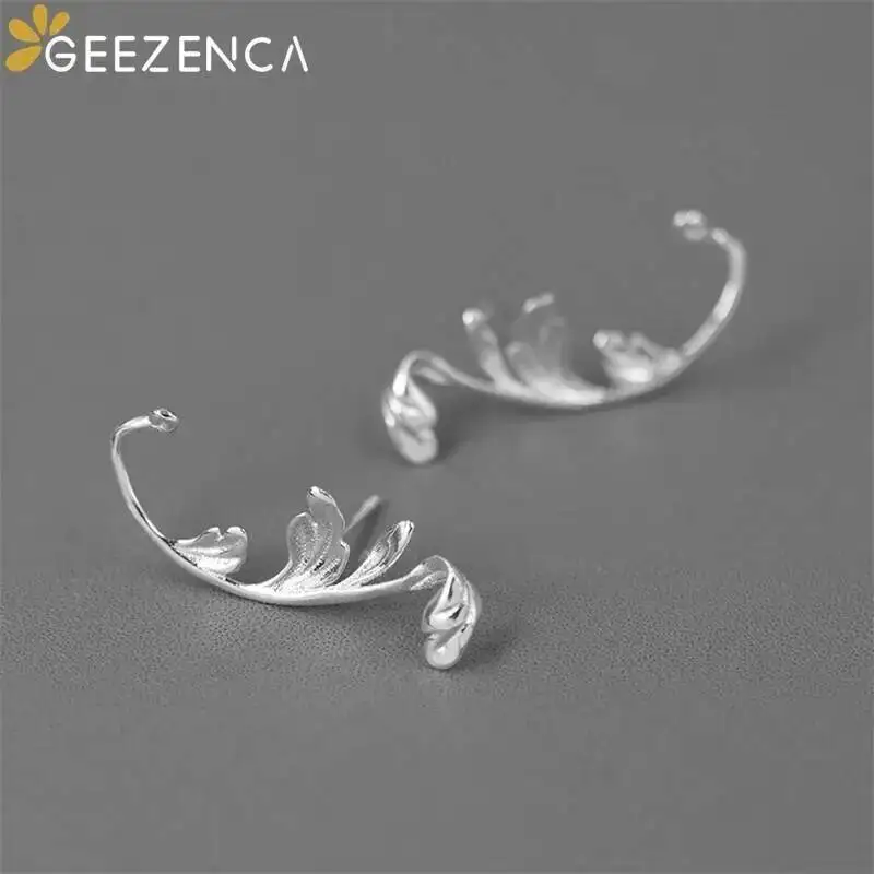 GEEZENCA 925 Sterling Silver Acanthus Pattern Earrings For Women Aesthetic Classic Leaft Plant Chic Stud Earring New Party Gift