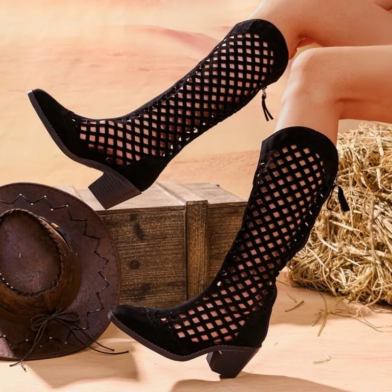 

Дышащие высокие велосипедные ботинки с перфорацией для женщин, лето 2026, модные высокие летние ботинки до колена