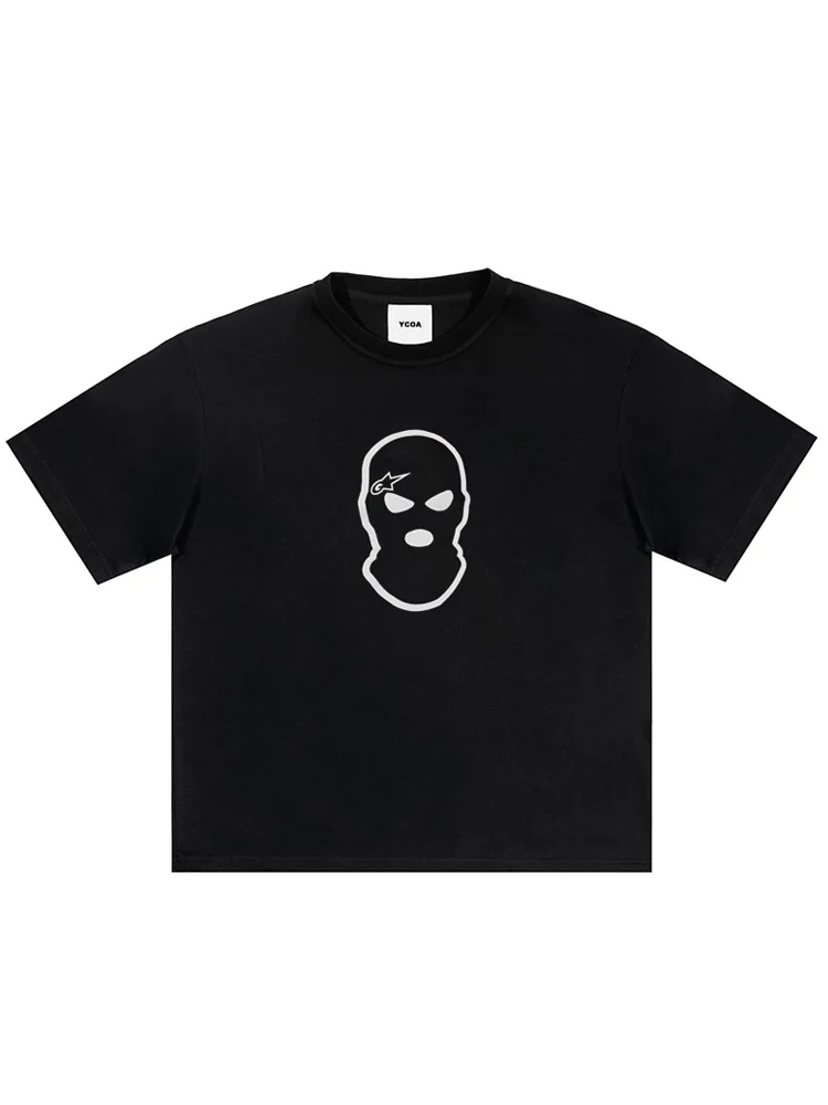 Men T-Shirt Cotton Balaclava Graphic Oversized Korean Fashion Aesthetic Harajuku Short Sleeve Tops Tee Y2k Streetwear Clothing