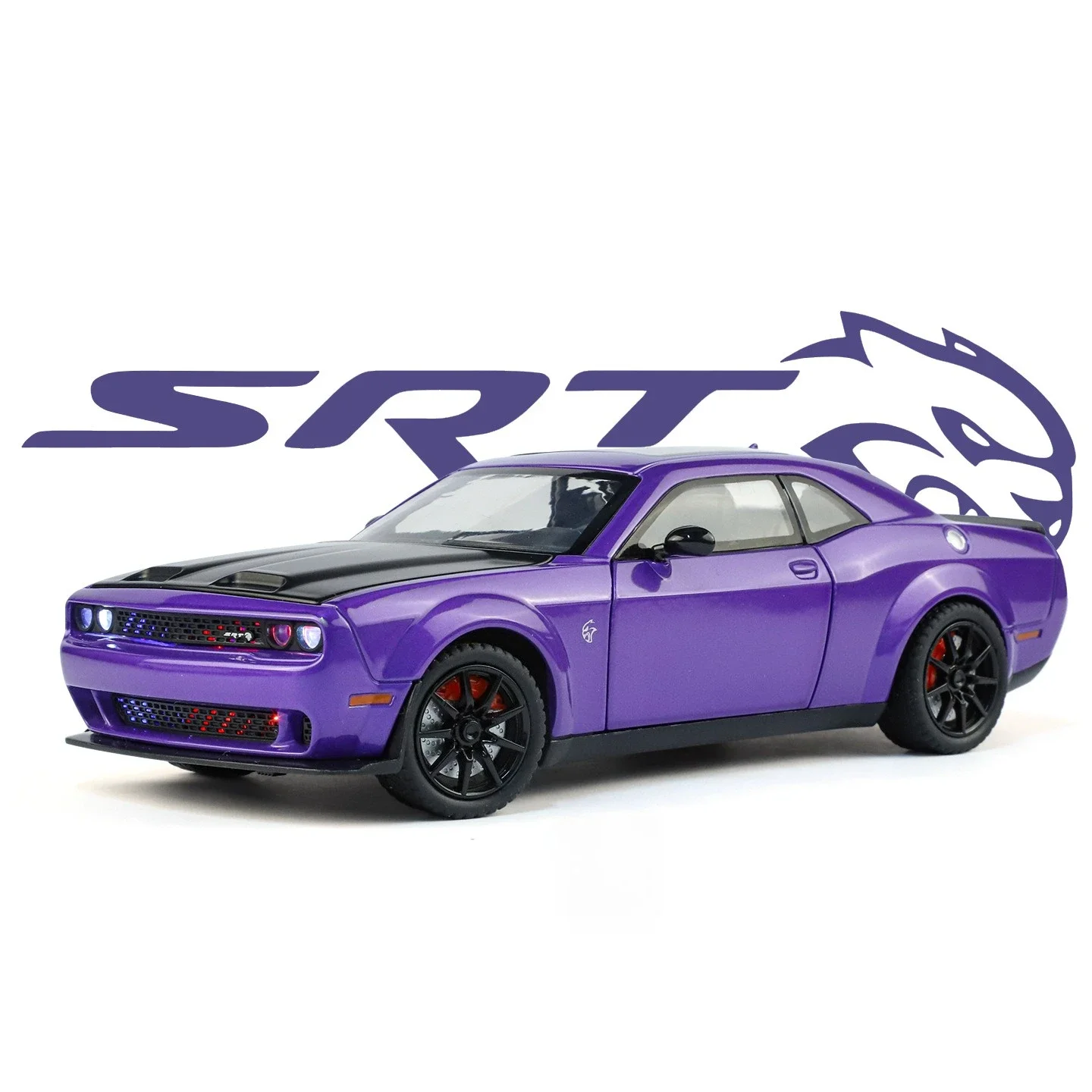 1:24 Hellcat Car Simulation  Sound and Light Pull Back Model Toy Diecast Alloy Car Model Collectible