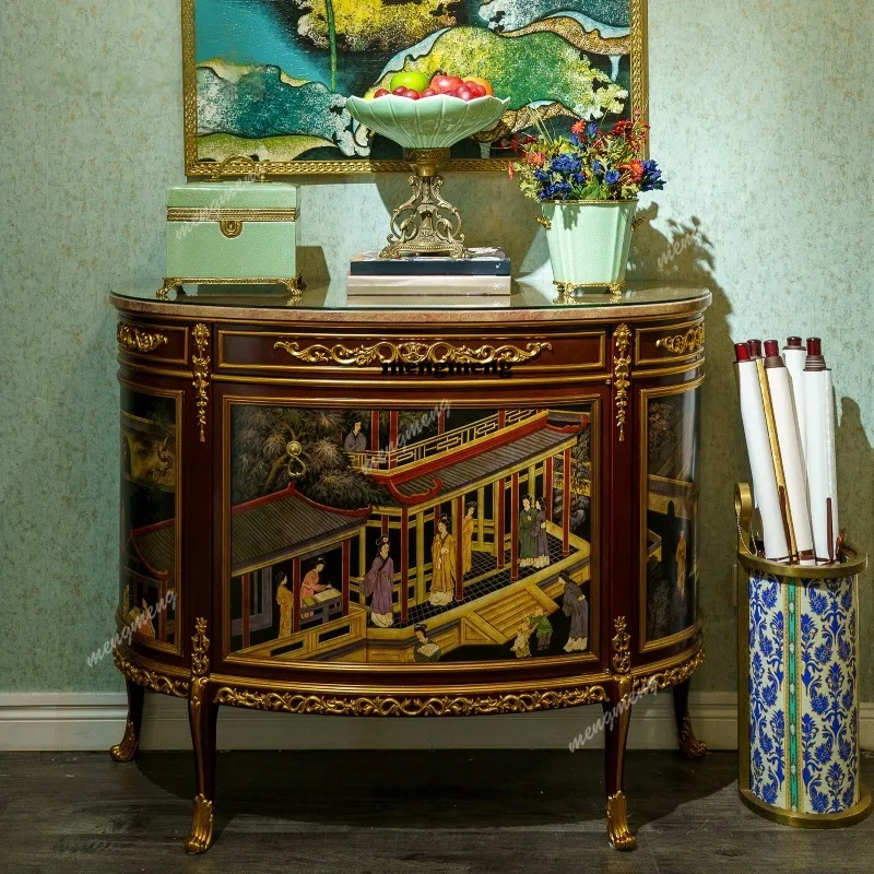 Solid wood entrance cabinet Ming and Qing classical painted character locker living room foyer wall dining side cabinet