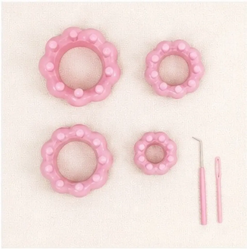 Pink Knitting Loom Set for Beginners – Round Plastic Loom Kit to Make Hats, Socks & Shawls