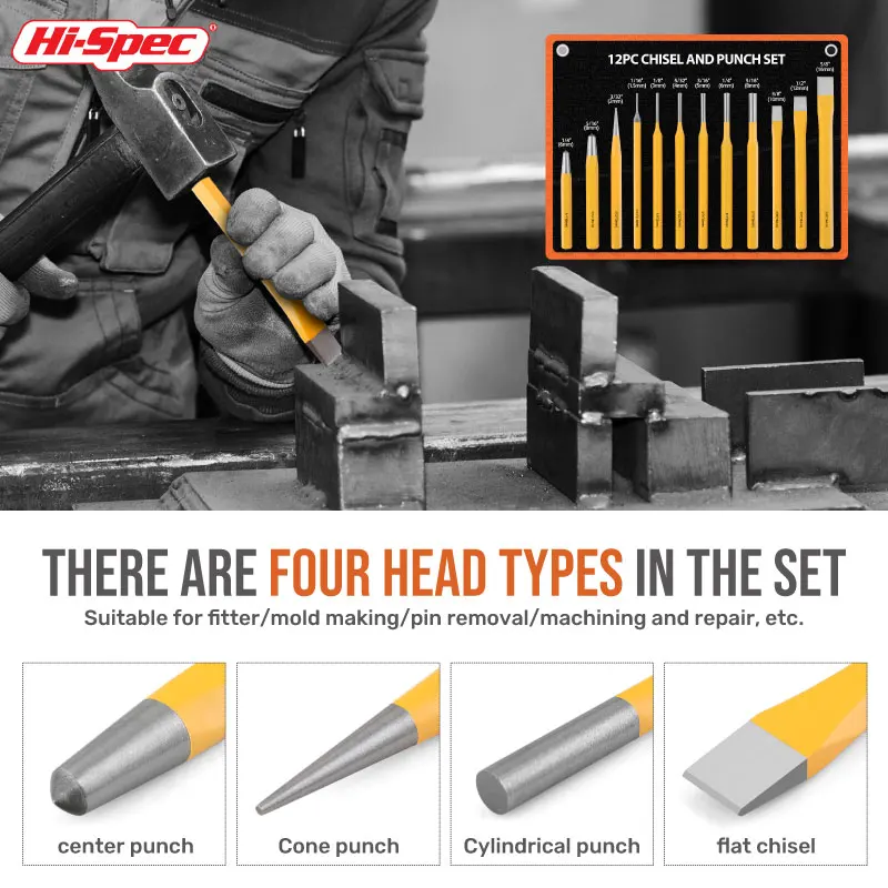 Imagem -03 - Hi-spec-punch Tool Chisel Conjunto para Carpintaria Chisel Sharpener Center Punch Wood Punching Tools Acessórios