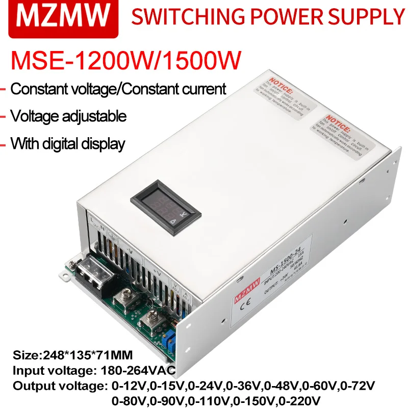 

MZMW 1200W 1500W Switching Power Supply 12V 24V 36V 48v 60V 72V 110V 220V Adjustable Digital Display Transformer Industry SMPS