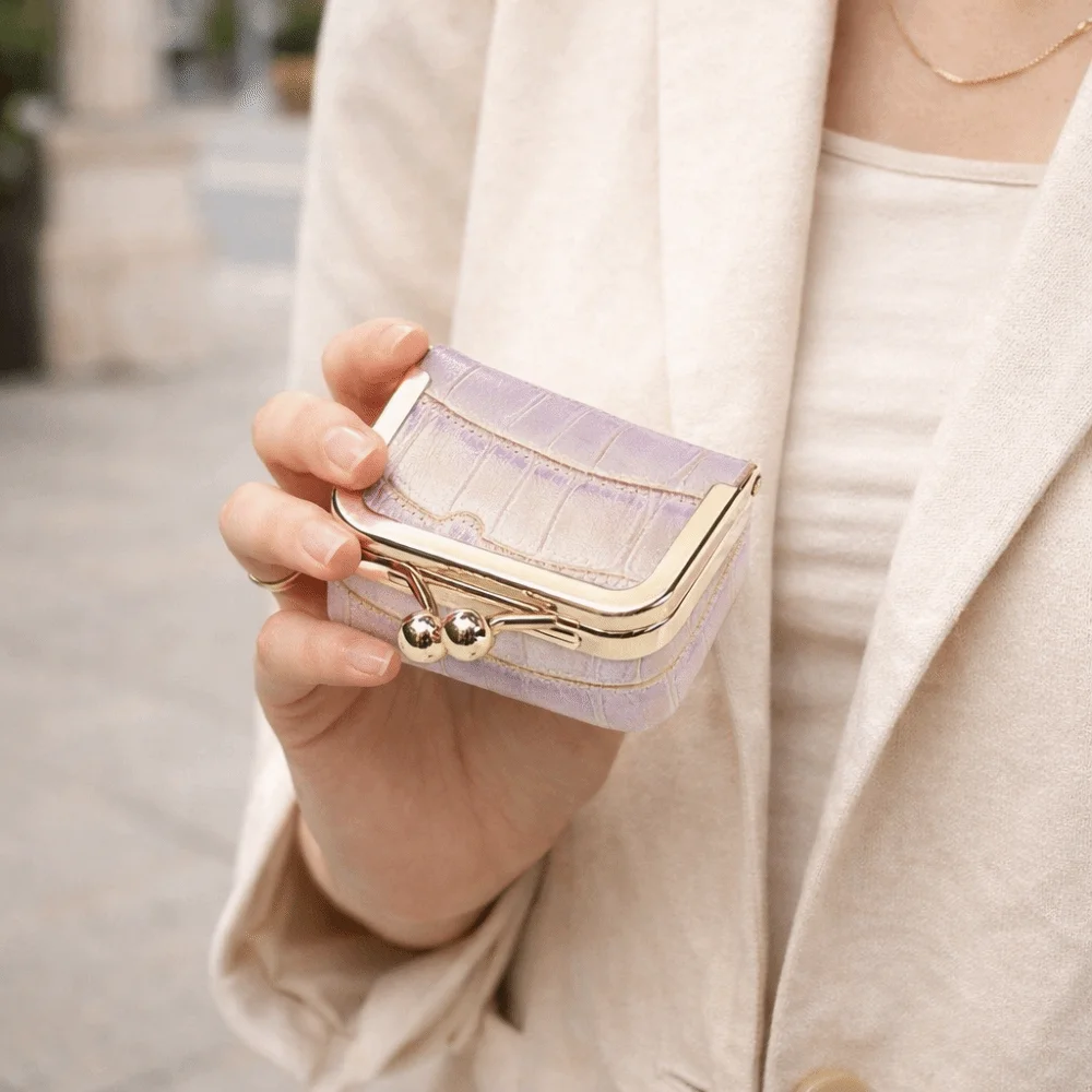 Crocodile Patterned Kiss Lock Coin Purse Square Genuine Leather Leather Jewelry Bag Multifunctional Solid Color Small Item Bag