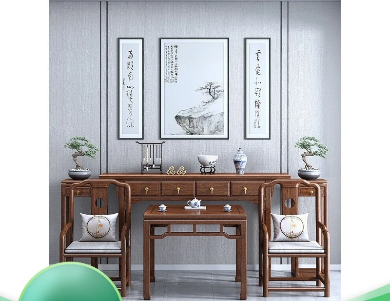 

New Chinese-style solid wood Zhongtang six-piece case rural household walnut God of Wealth table