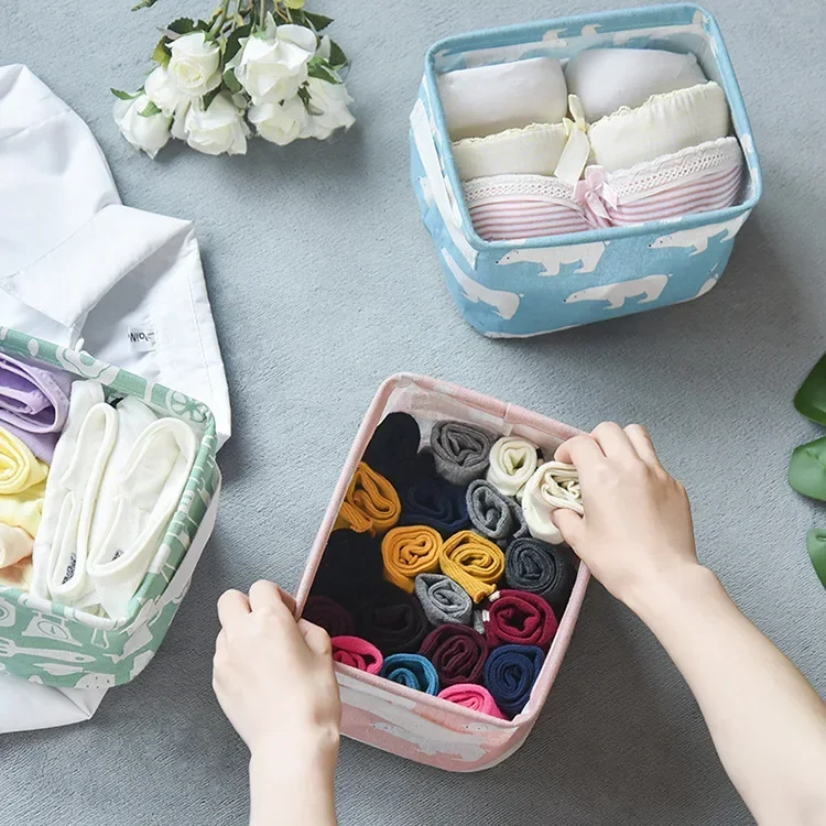 Linen Desktop Storage Box Waterproof Toy Sundries Storage Basket Cosmetic Underware Storage Organizer jewelry organizer