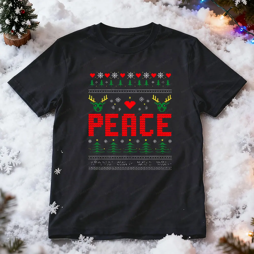 Eu veio na paz casal camisa combinando casais engraçados feio tshirt natal feio adulto humor férias pegajoso natal roupas femininas