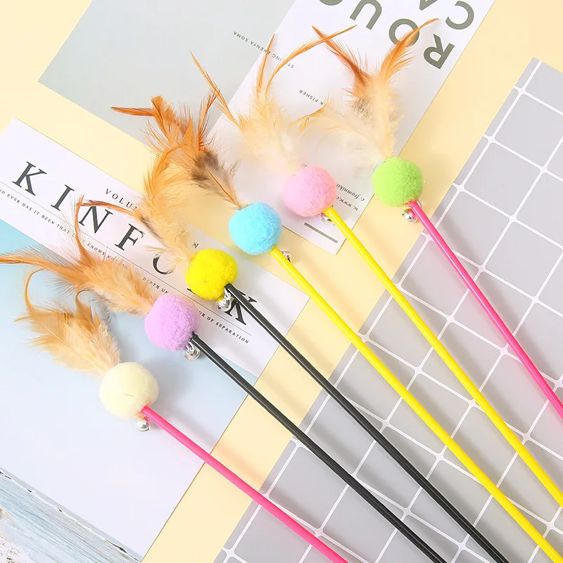 Cat Toy Funny Cats Toy with Bell POM Ball Feather Toys for Cats Tease Stick Plush Ball Cat Toys Interactive Tease Pet Products